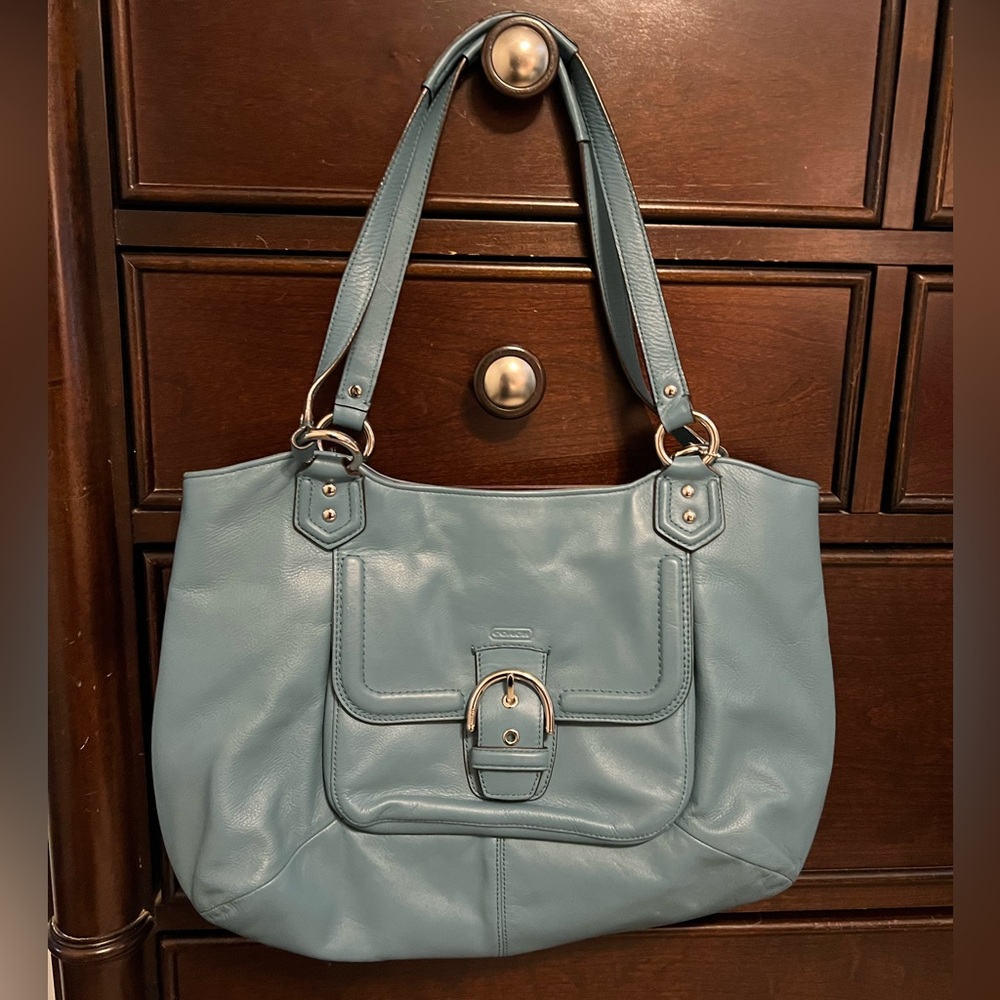 Coach aqua colored tote bag